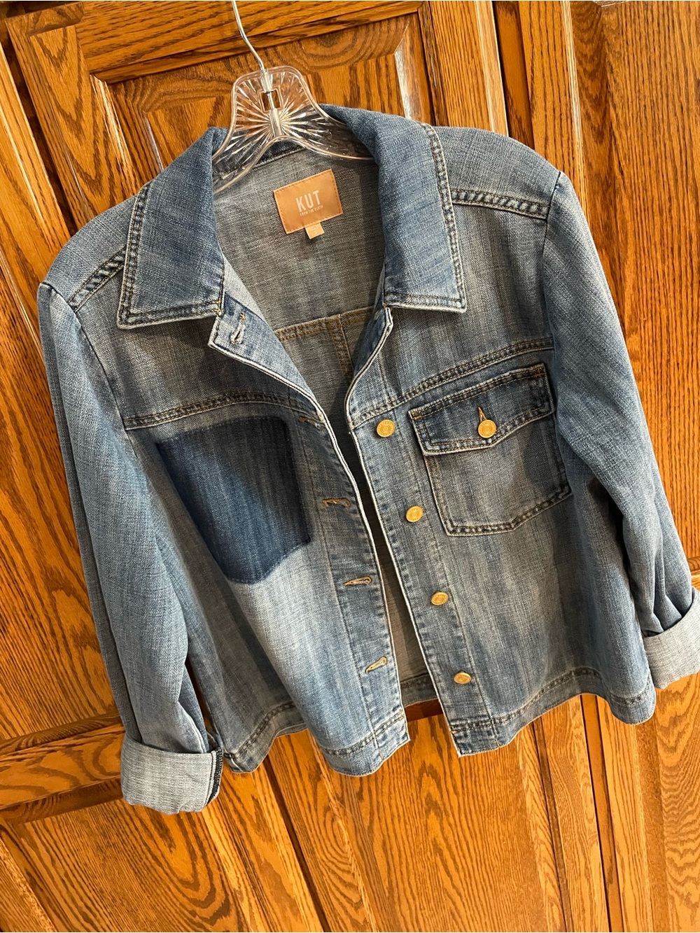 Kut from the Kloth Light Blue Denim Jacket with Contrast Patch